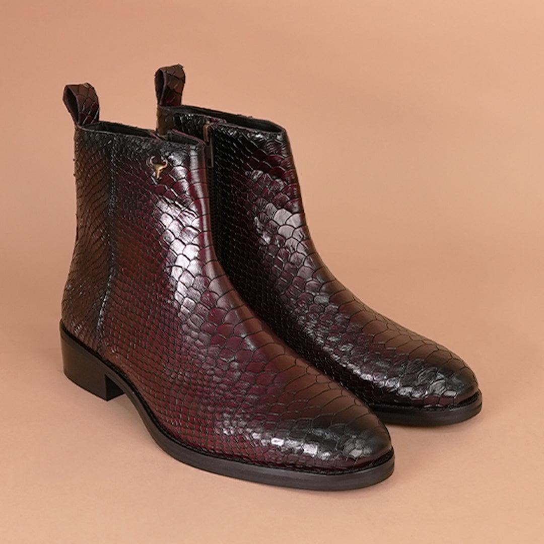 Premium Chestnut Leather Chelsea Boots with Side Zipper Cherry