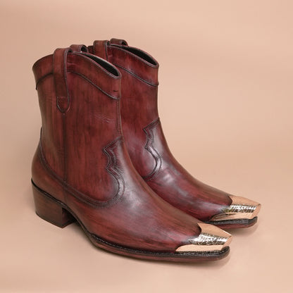 Premium Burgundy Leather Zipper Chelsea Shoes