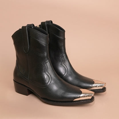 Men's Black Leather Ankle Boots – Side Zip & Buckle Detail