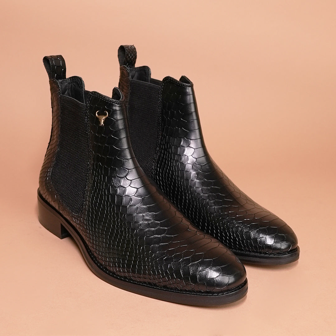 Luxury Handmade Genuine Leather Chelsea Boots - Snake Pattern by Piel Cuero