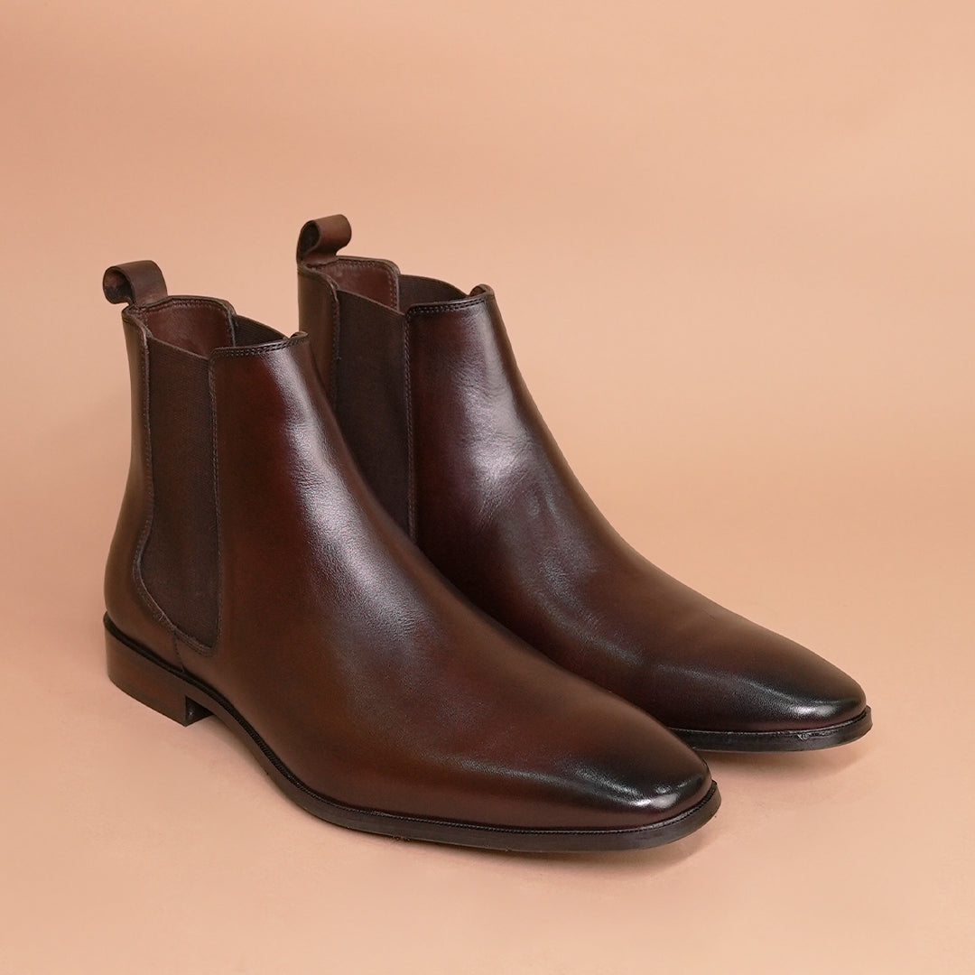 Piel Cuero  Signature Dark Brown Leather Chelsea Boots for Men