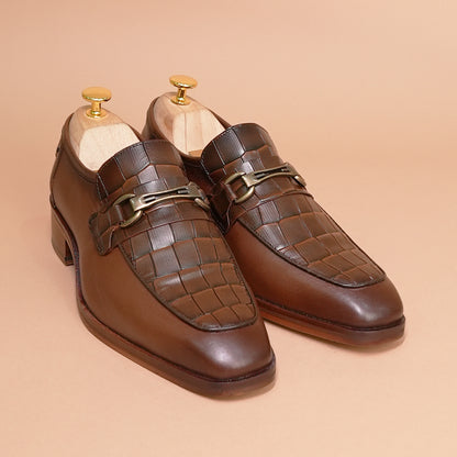 Luxury Brown Croc-Embossed Leather Loafers Shoes for Men - Handcrafted by Piel Cuero
