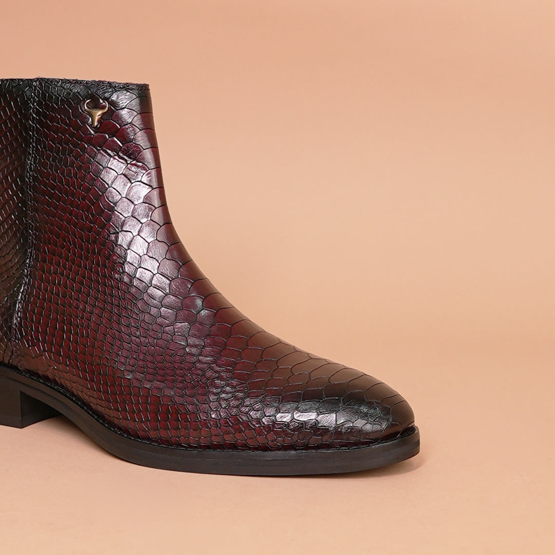 Premium Chestnut Leather Chelsea Boots with Side Zipper Cherry