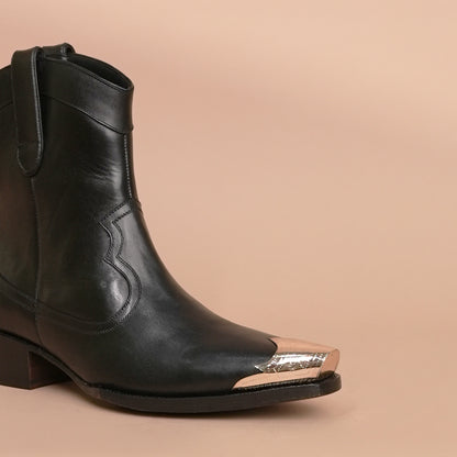 Men's Black Leather Ankle Boots – Side Zip & Buckle Detail