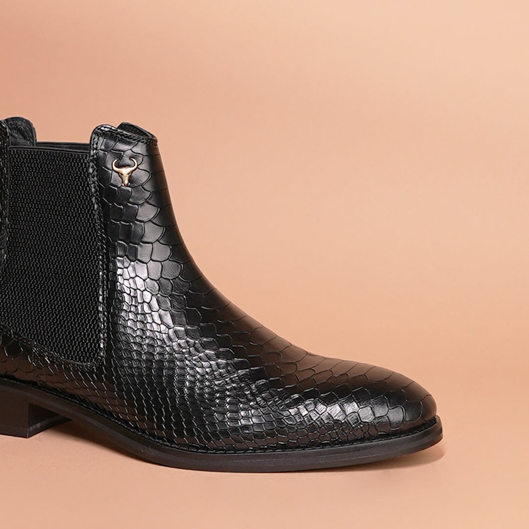 Luxury Handmade Genuine Leather Chelsea Boots - Snake Pattern by Piel Cuero