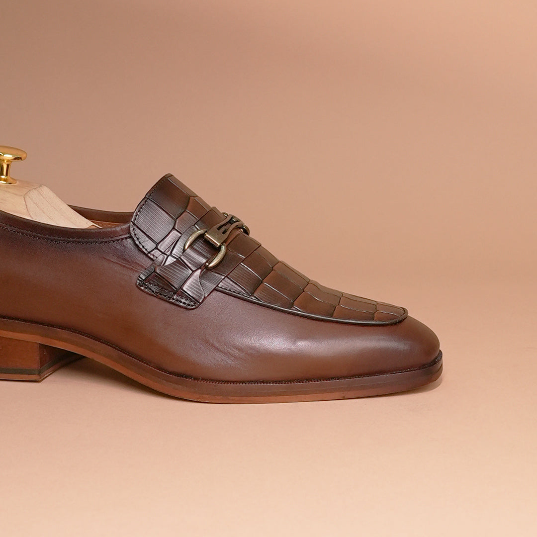 Luxury Brown Croc-Embossed Leather Loafers Shoes for Men - Handcrafted by Piel Cuero