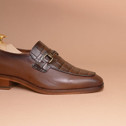 Luxury Brown Croc-Embossed Leather Loafers Shoes for Men - Handcrafted by Piel Cuero
