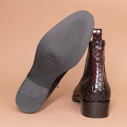 Premium Chestnut Leather Chelsea Boots with Side Zipper Cherry