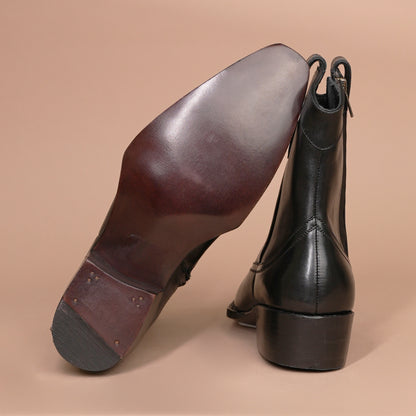 Men's Black Leather Ankle Boots – Side Zip & Buckle Detail