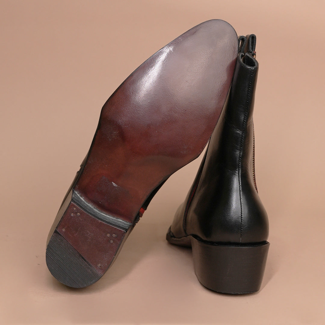 Black Leather Luxe Zipper Chelsea Boots