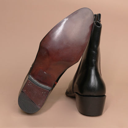 Black Leather Luxe Zipper Chelsea Boots