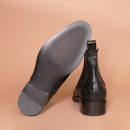 Luxury Handmade Genuine Leather Chelsea Boots - Snake Pattern by Piel Cuero
