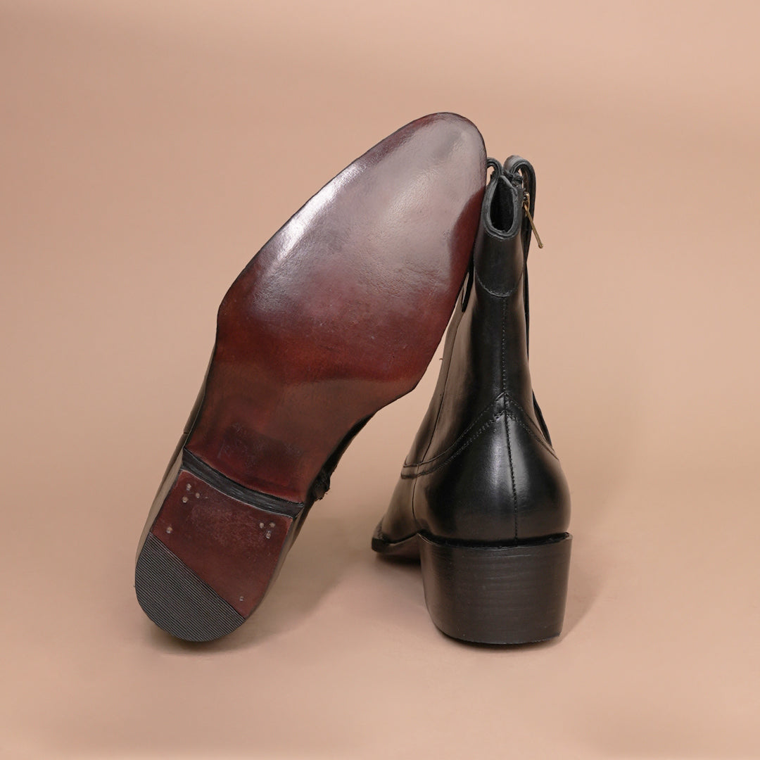 Black Imperial Leather Zipper Boots