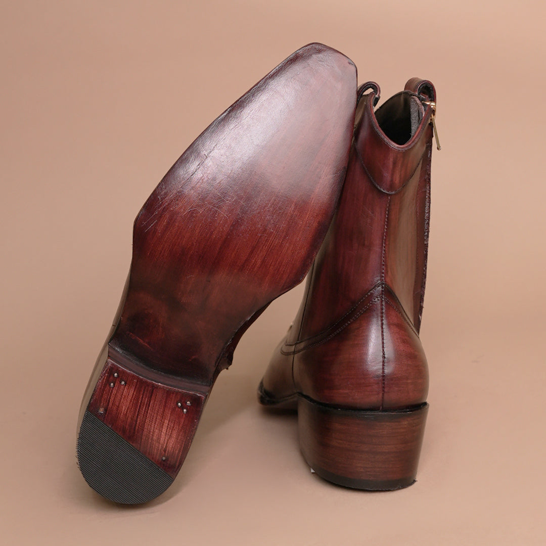 Premium Burgundy Leather Zipper Chelsea Shoes