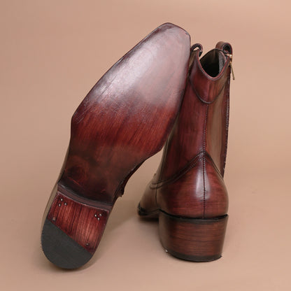 Premium Burgundy Leather Zipper Chelsea Shoes