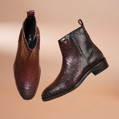 Premium Chestnut Leather Chelsea Boots with Side Zipper Cherry