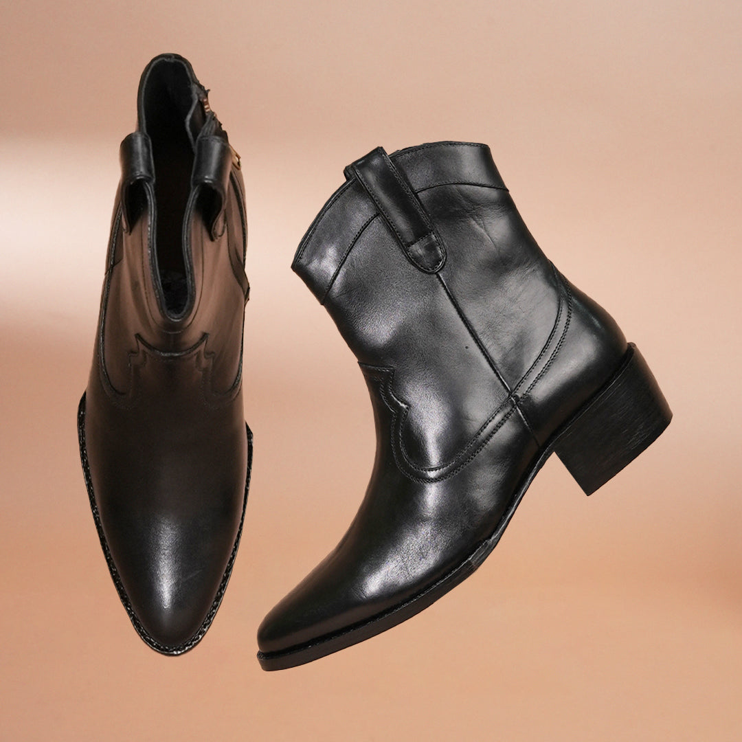 Black Imperial Leather Zipper Boots