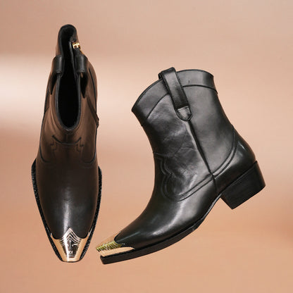 Men's Black Leather Ankle Boots – Side Zip & Buckle Detail
