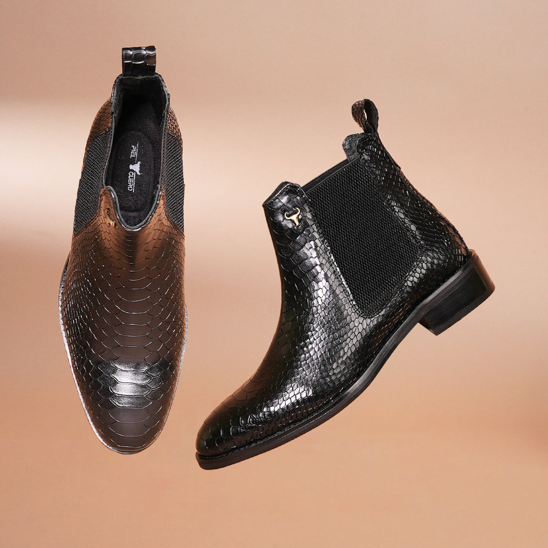 Luxury Handmade Genuine Leather Chelsea Boots - Snake Pattern by Piel Cuero