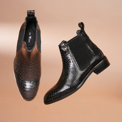 Luxury Handmade Genuine Leather Chelsea Boots - Snake Pattern by Piel Cuero