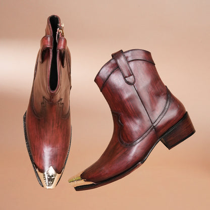 Premium Burgundy Leather Zipper Chelsea Shoes