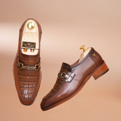 Luxury Brown Croc-Embossed Leather Loafers Shoes for Men - Handcrafted by Piel Cuero