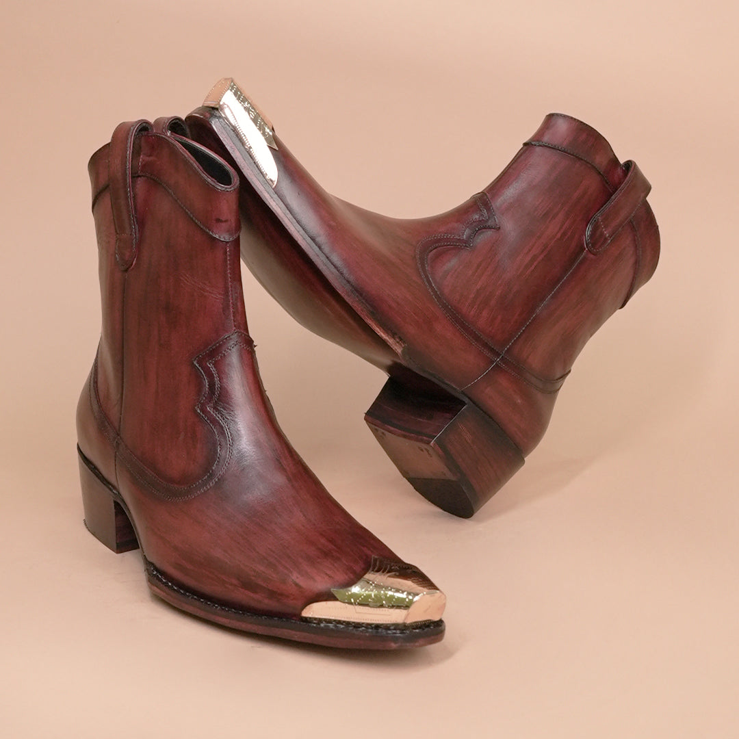 Premium Burgundy Leather Zipper Chelsea Shoes