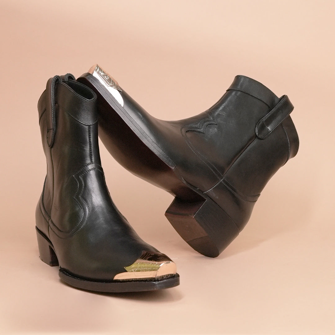 Men's Black Leather Ankle Boots – Side Zip & Buckle Detail