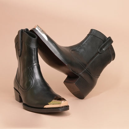 Men's Black Leather Ankle Boots – Side Zip & Buckle Detail
