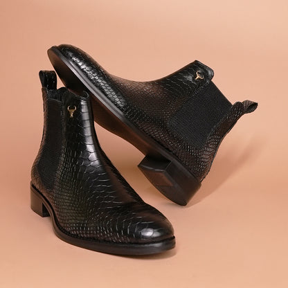 Luxury Handmade Genuine Leather Chelsea Boots - Snake Pattern by Piel Cuero