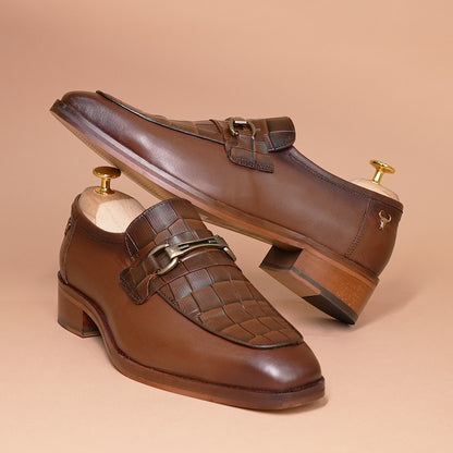 Luxury Brown Croc-Embossed Leather Loafers Shoes for Men - Handcrafted by Piel Cuero