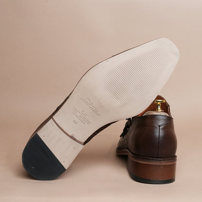 Piel Cuero Men's Brown Genuine Leather Double Monk Strap Shoes