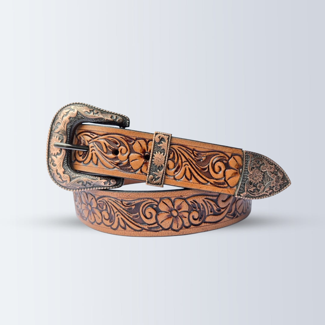 Piel Cuero Western Belts | Handcrafted Tooled Leather Cowboy Belts Tan