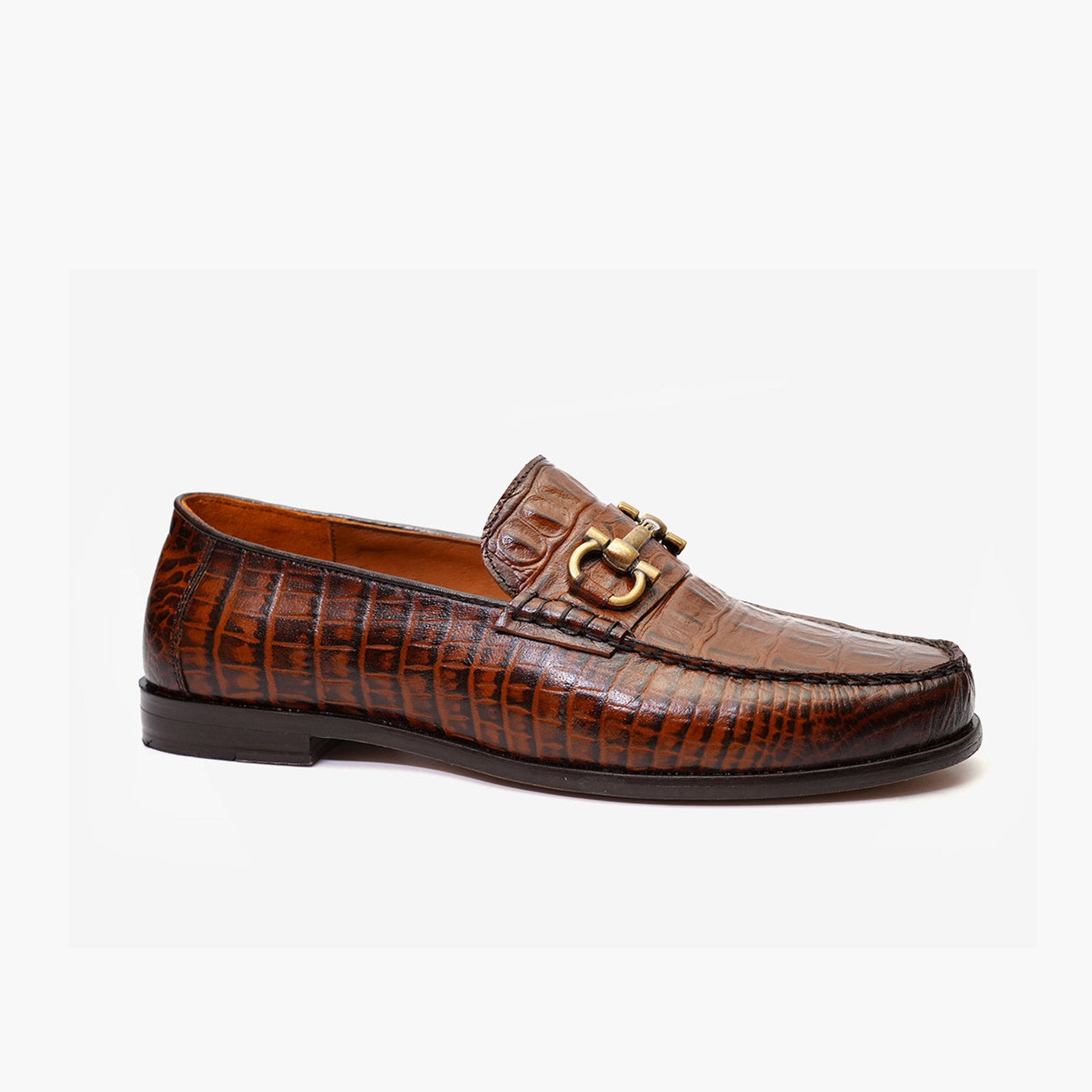 Piel Cuero Men's Tan Croc-Embossed Leather Loafers | Genuine Alligator Print Shoes