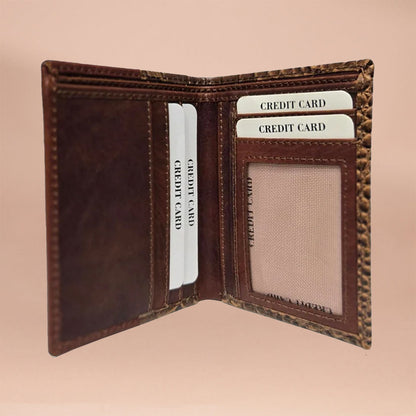 Piel Cuero Men's Brown Genuine Leather Wallet with Crocodile Embossed Texture