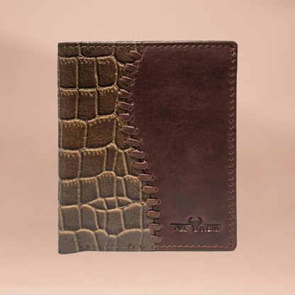 Piel Cuero Men's Brown Genuine Leather Wallet with Crocodile Embossed Texture