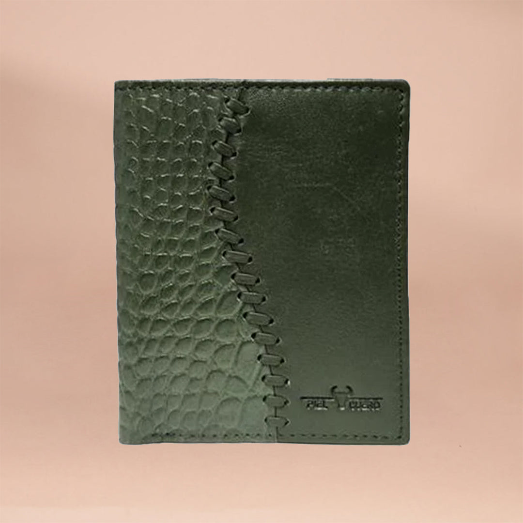 Piel Cuero Green Croc-Embossed Genuine Leather Wallet for Men | Bifold with ID Window