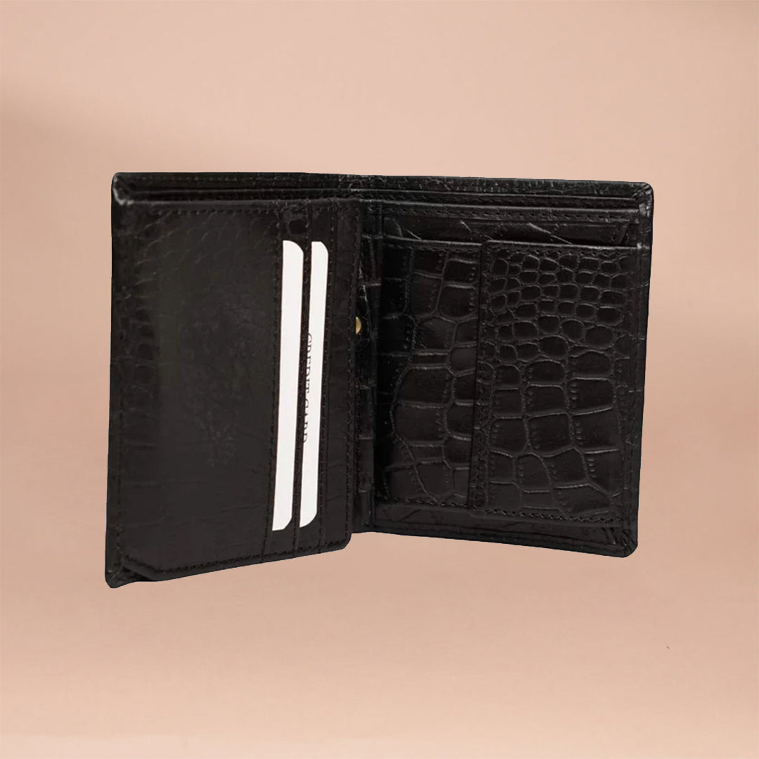 Elegant Black Croc-Embossed Pure Leather Wallet for Men