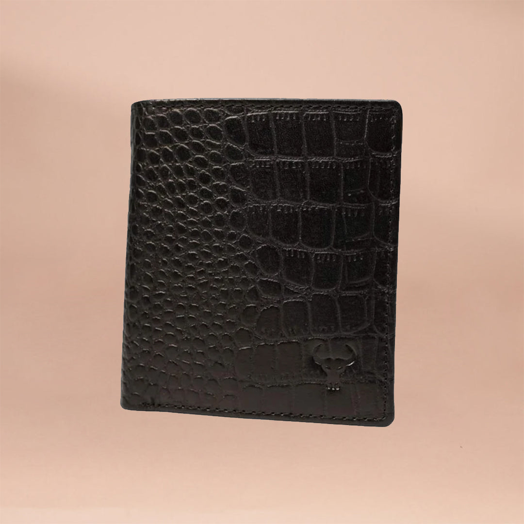 Elegant Black Croc-Embossed Pure Leather Wallet for Men
