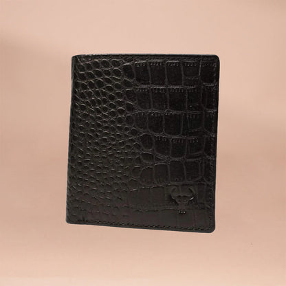 Elegant Black Croc-Embossed Pure Leather Wallet for Men