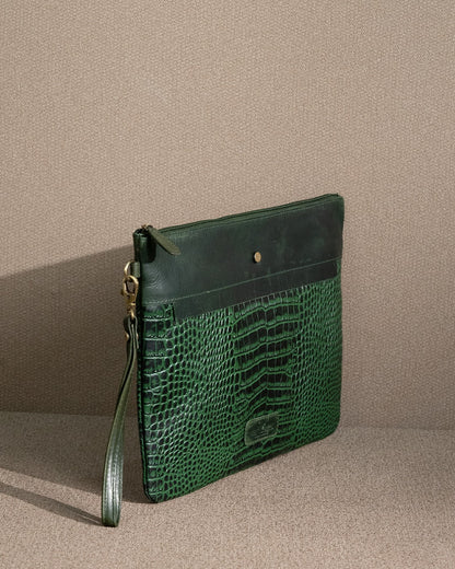 Piel Cuero Emerald Croc  Green Leather Handbag