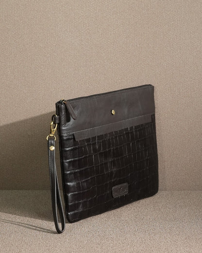 Piel Cuero Black Croc Leather Hand Bag