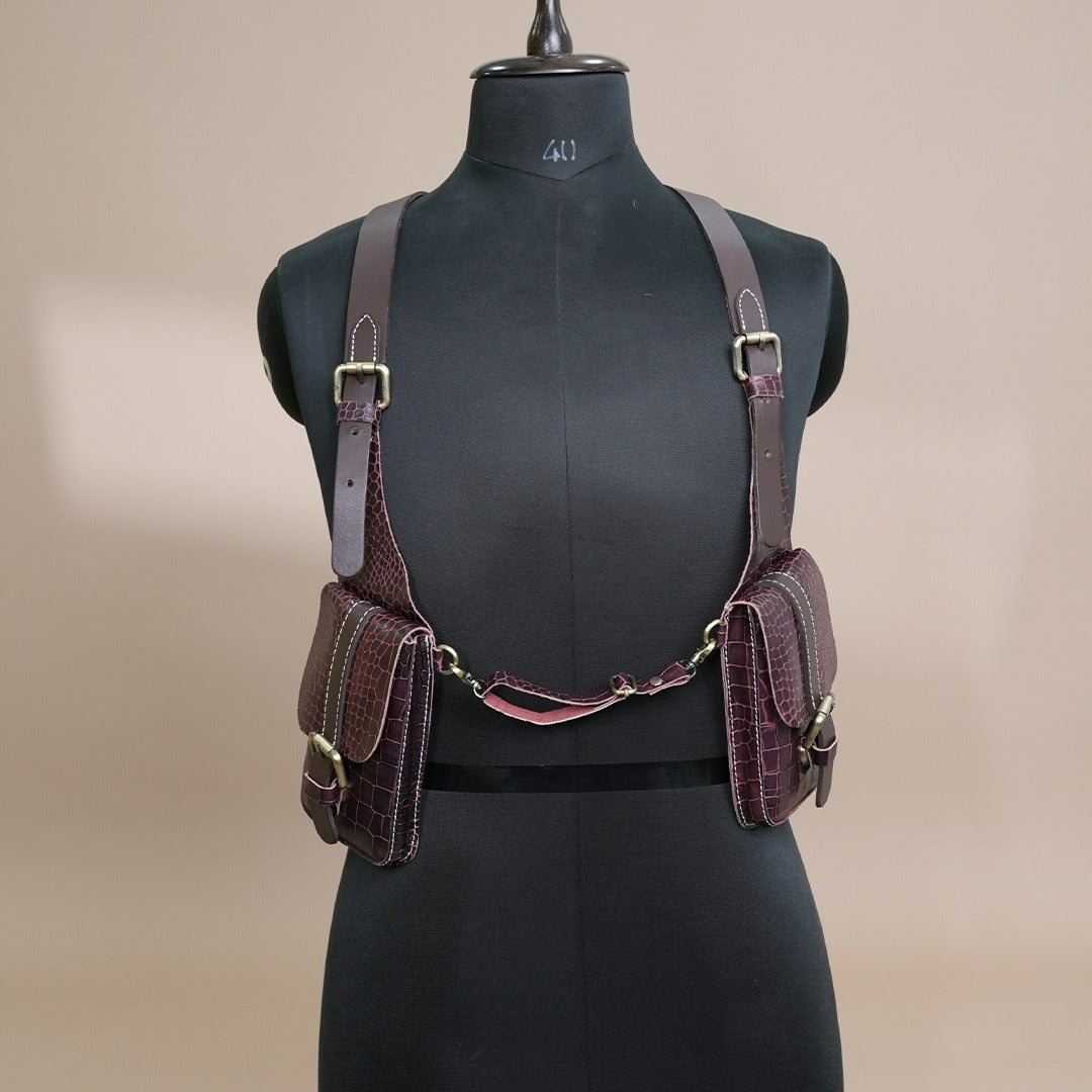 Handcrafted Leather Shoulder Harness Utility Bag by Piel Cuero Cherry