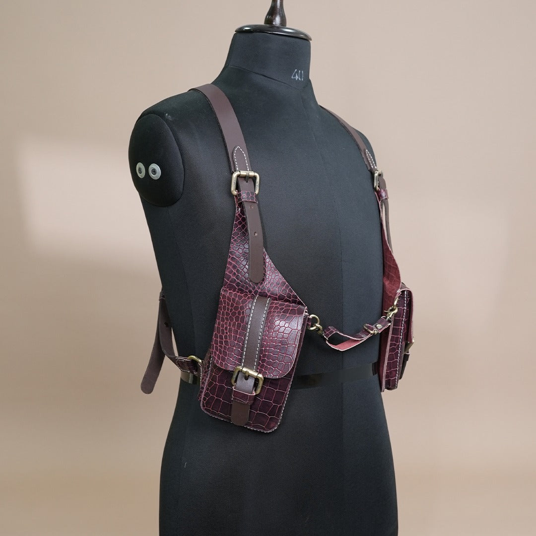 Handcrafted Leather Shoulder Harness Utility Bag by Piel Cuero Cherry