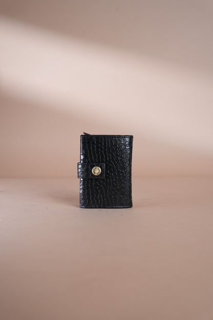 Piel Cuero Black Croc Texture Leather Card Holder for Men