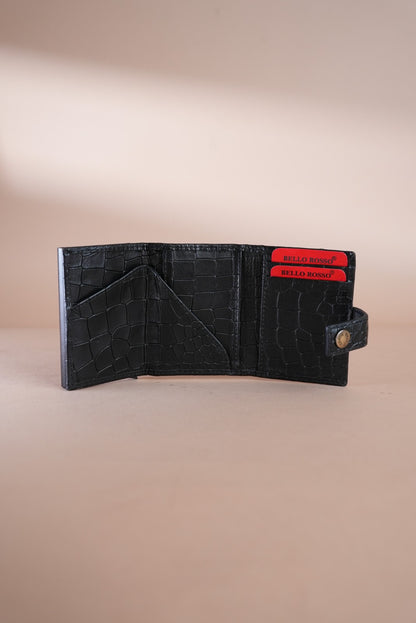 Piel Cuero Black Croc Texture Leather Card Holder for Men