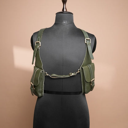 Handcrafted Green Leather Shoulder Harness Utility Bag by Piel Cuero