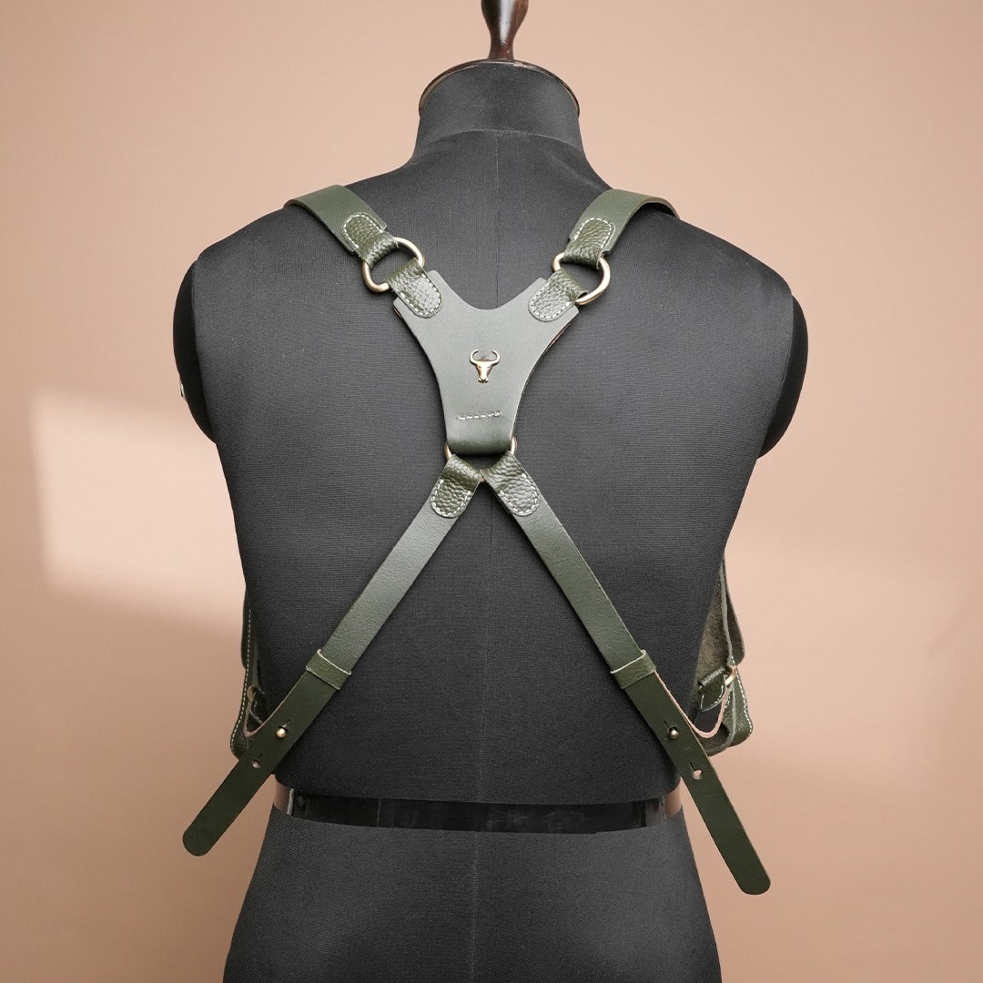 Handcrafted Green Leather Shoulder Harness Utility Bag by Piel Cuero