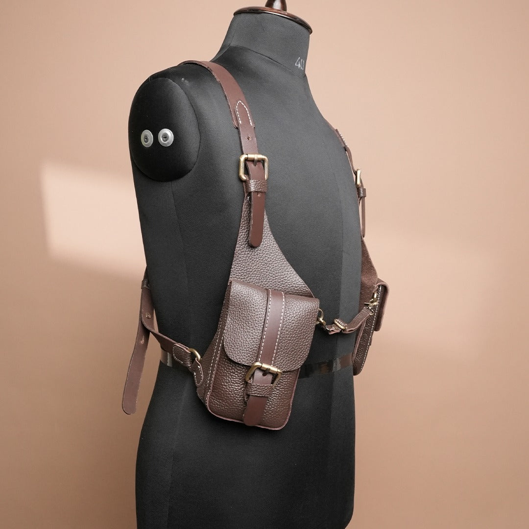 Handcrafted Brown Leather Shoulder Harness Utility Bag by Piel Cuero