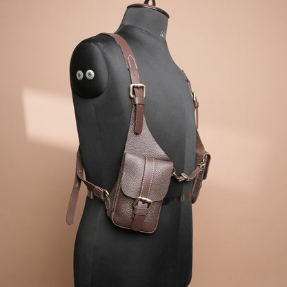 Handcrafted Brown Leather Shoulder Harness Utility Bag by Piel Cuero